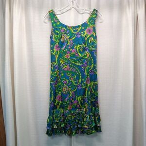 Vtg‎ Serbin of Florida Muriel Ryan Psychedelic Floral Ruffle Hem Dress Womens S